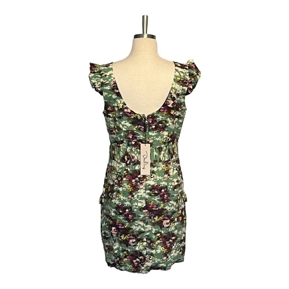 Darling April Dress Spearmint Green Floral Linen Blend Pockets‎ Large NWT